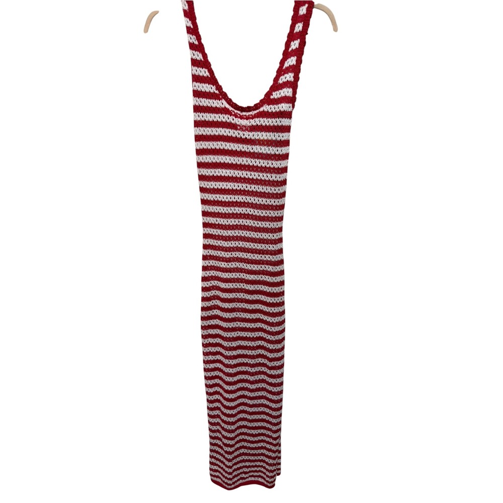 Shade & Shore Red White Striped Crochet Knit Maxi Swim Cover Up Dress S
